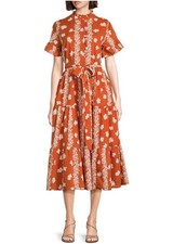 J. Marie X-Large Aubrey Burnt Orange Floral Button Up Belted Midi Dress NWT $180
