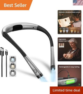 Book Light, 3-Color & 6-Brightness Reading Light, Bendable Neck Light, Lastin...