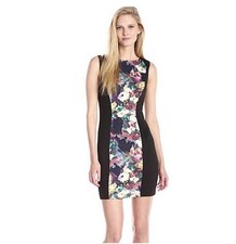 Betsey Johnson Jacquard Sleeveless Sheath Dress in Black w/Quilted Floral Panels