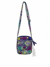 Vera Bradley New Hipster Crossbody Purple Green Swirl Pockets Zips Boho Cotton