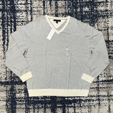 Tommy Hilfiger Mens V Neck Striped Sweater Gray Off White Size Xl New With Tags