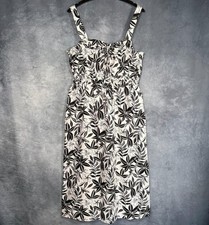 Primark Women's Black White Tropical Floral Smocked Cotton Midi Dress Size UK 16