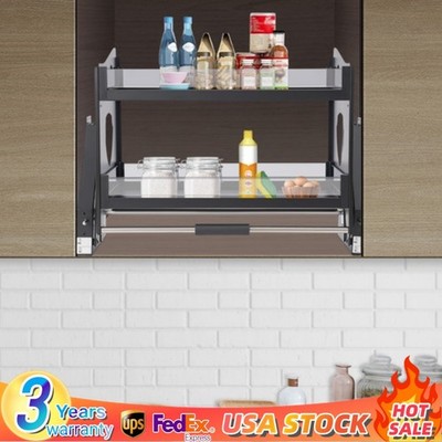2 Tier Kitchen Cabinet, Pull Down Bowl Dish Cup Organizer Shelf 74*27*52cm