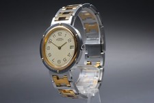 HERMES Clipper DayDate Ivory Dial Gold 34mm Qz Vintage Men's Watch JP Near MINT
