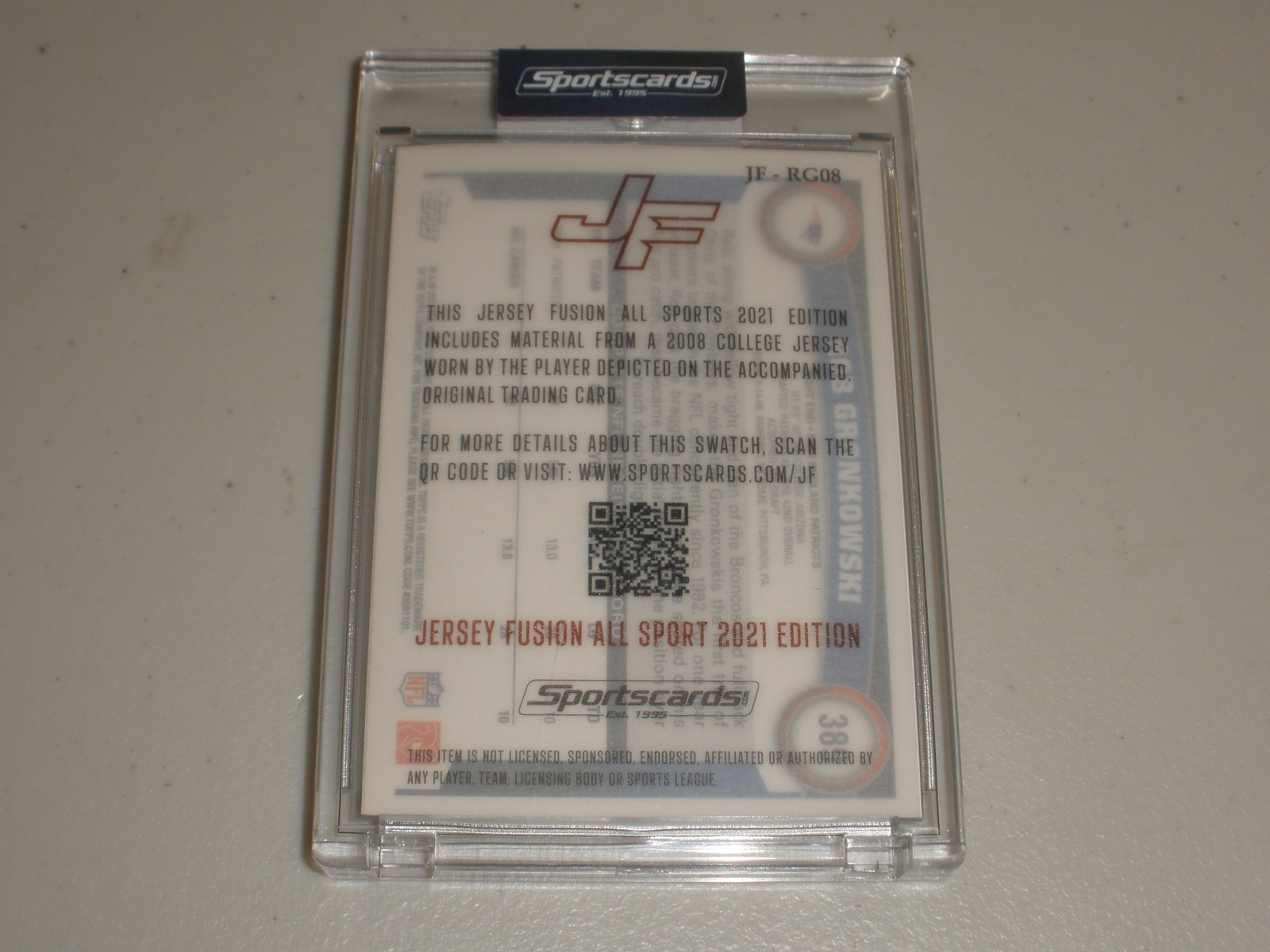 2011 Topps Jersey Fusion Game Used Jersey Rob Gronkowski view 2