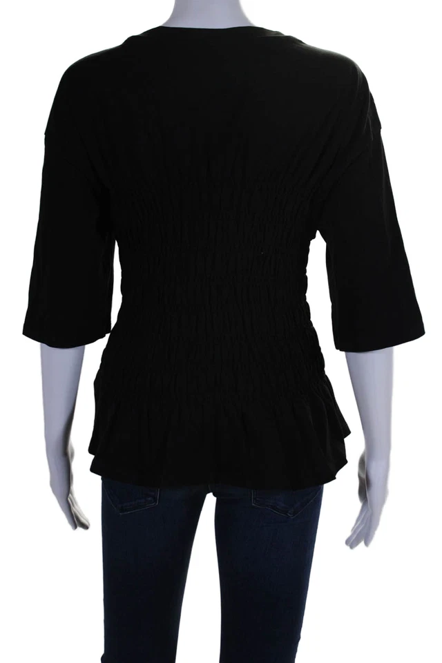 & Other Stories Blusa Mujer Algodón Manga Corta Cuello Redondo Calado Negra Talla M Foto 3 de 4