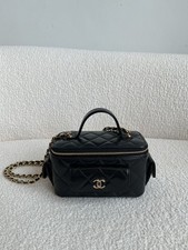 Chanel 23B Cargo Black Quilted Lambskin Top Handle Vanity Case Gold Hardware
