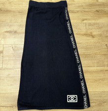 Gonna Chanel 97P lana maglia logo nastro archivio CC patch elastico in vita taglia 40 FR