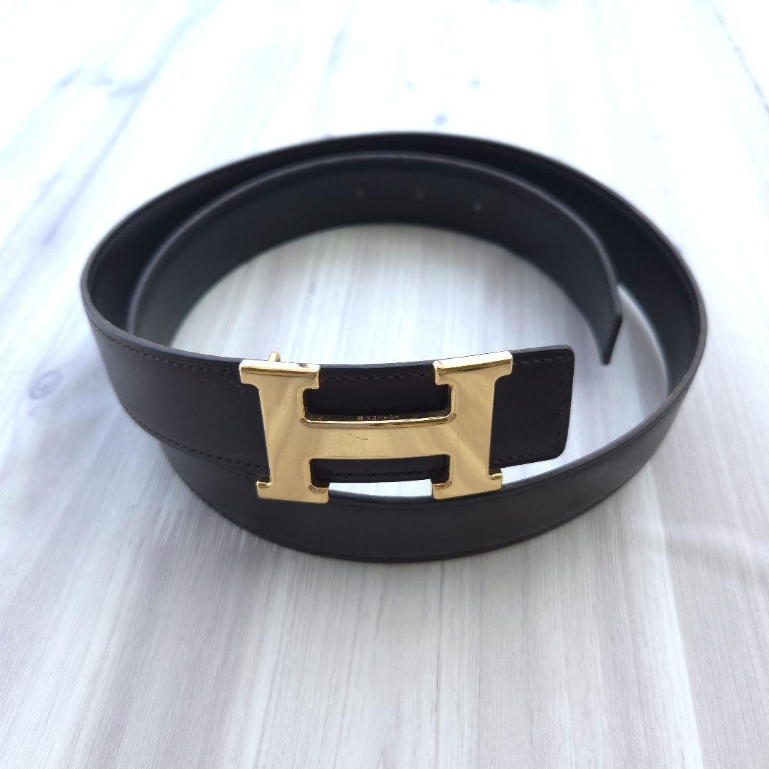 HERMES Constance H Buckle Leather Belt Margiela Era Gold Reversible 2002