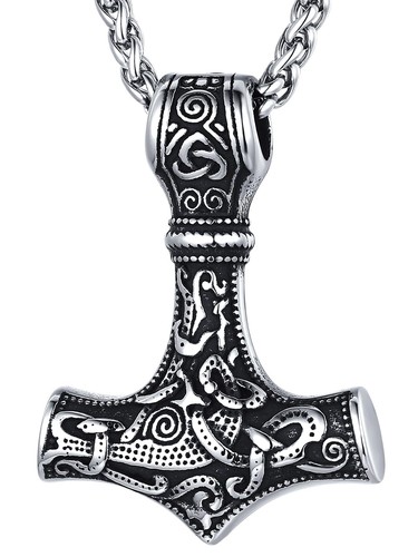 Viking Thors Hammer Talisman Necklace for Men Mjolnir Pendant Stainless Steel 
