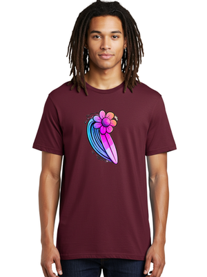 Surfboard-With-Flower Mens Graphic Tee, 100% Cotton, Casual Summer