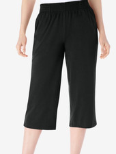 Woman Within Plus Size Elastic-Waist Knit Capri Pant- 1X-22/24, Black