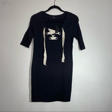 Michelle Comune Lace Up Bodycon Mini Dress Black M NWT