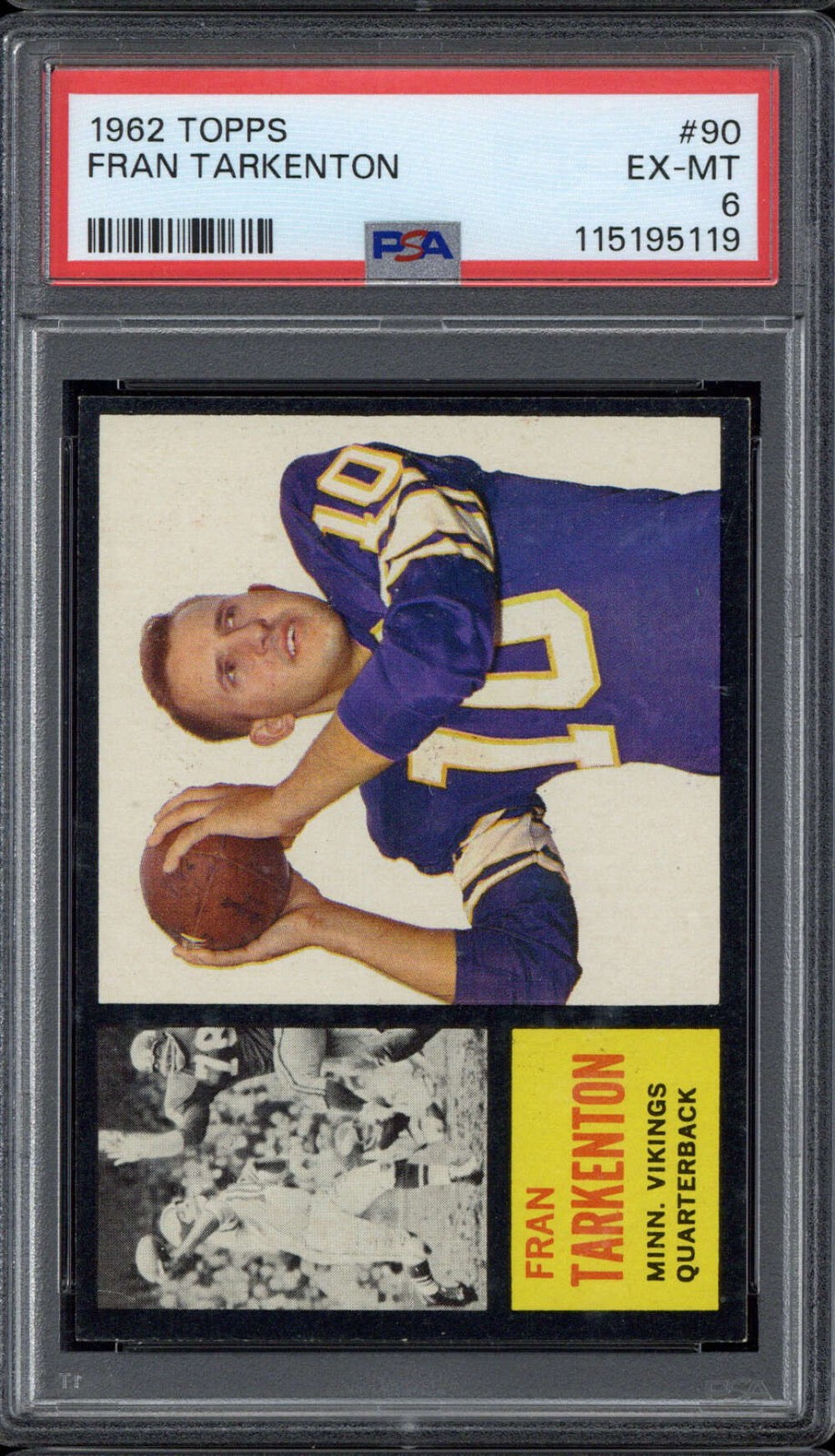 1962 Topps #90 Fran Tarkenton Vikings PSA 6 EX-Mint RC HIGH END