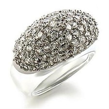 Women's Ring, Clear CZ, Rhodium Plated, Brass, Statement, Sparkling Dome