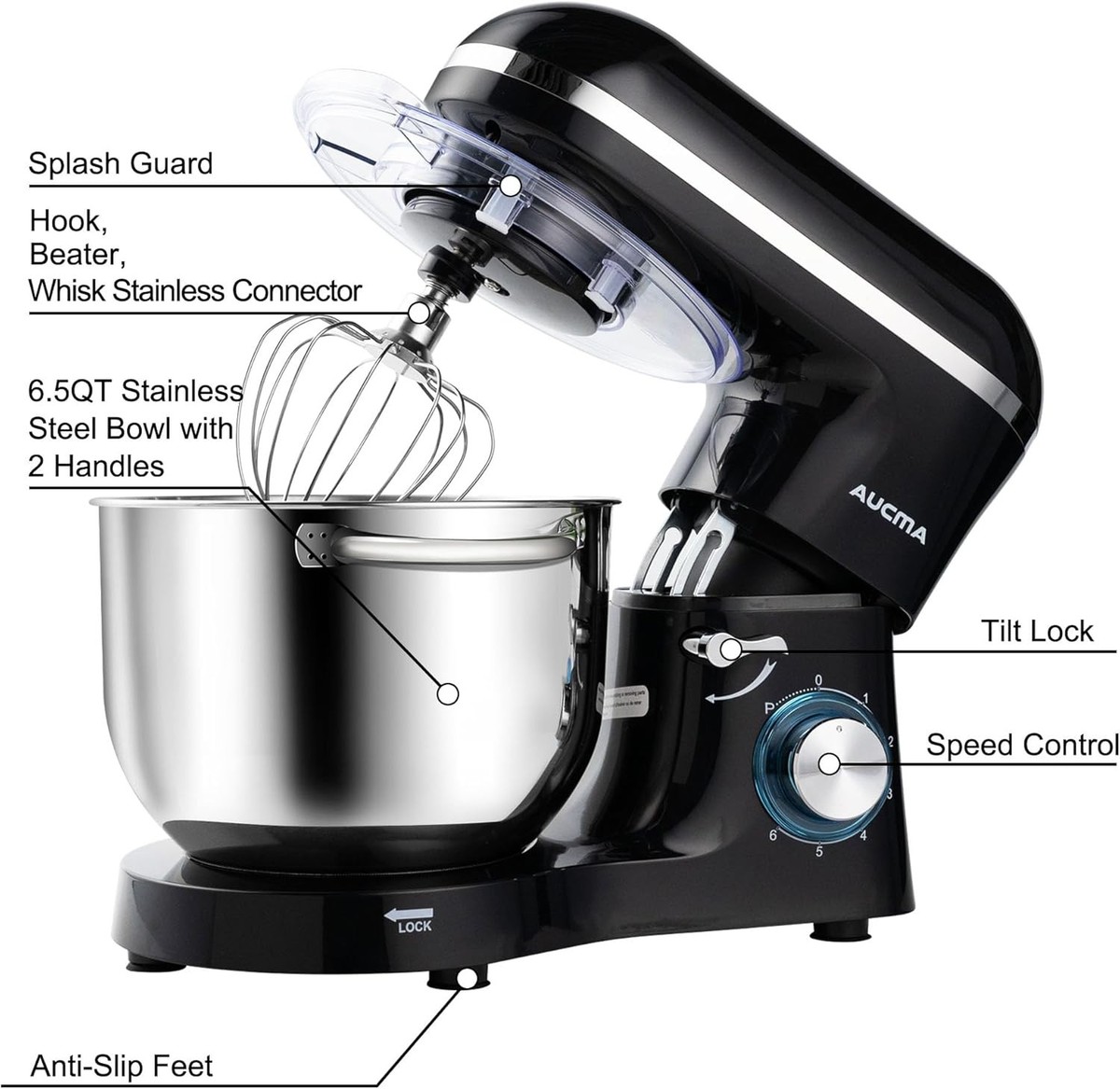Aucma Stand Mixer Electric 6.5QT Food Mixing Bowl with Dough Hook