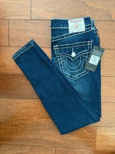 SIZE 28 True Religion Halle Big T High Rise Flap Skinny Jeans in Dark Hibernatio