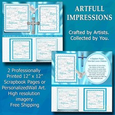 Blessed Baptism Keepsake for  2 Page Set Personal Wall Art or Scrapbook Pages