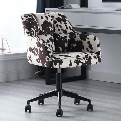 Cow Print Desk Chair Velvet Office Chair, 360° Swivel Work Chair with Mid Back