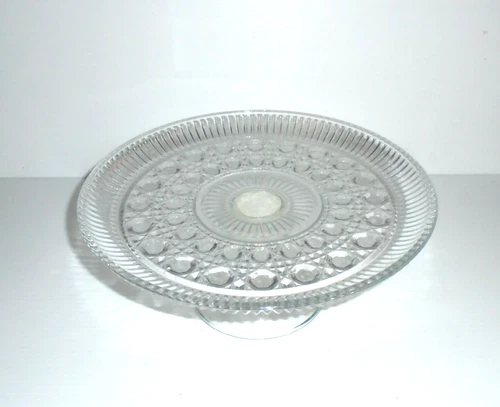 Vintage Federal Glass Windsor Button & Cane Design Pedestal Cake Stand