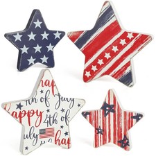 4th of July Decorations Wooden Star Set of 4, Labor Day Decor, Patriotic W