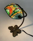 Vintage Tiffany Styled Bankers Stained Glass Butterfly Desk Lamp