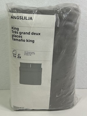 NEW SEALED Ikea ANGSLILJA King Duvet Cover & 2 Pillowcases Bed Set Grey Gray B26