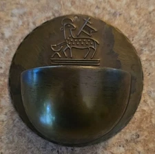 Antique Brass Wall Mount Holy Water Font Chapel Lamb Of GOD