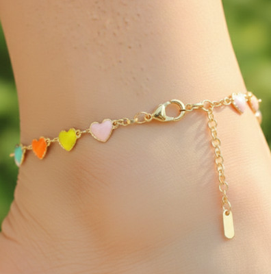 Chic Gold Tone Heart Charm Anklet 18K Gold Plated Designer Anklet For Women