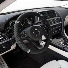 Bling Soft Leather Steering Wheel Cover, Anti-Slip Car Rhinestones Black