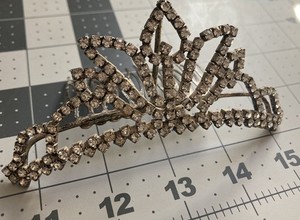 Vintage Prong Set Rhinestone Tiara Crown with Comb