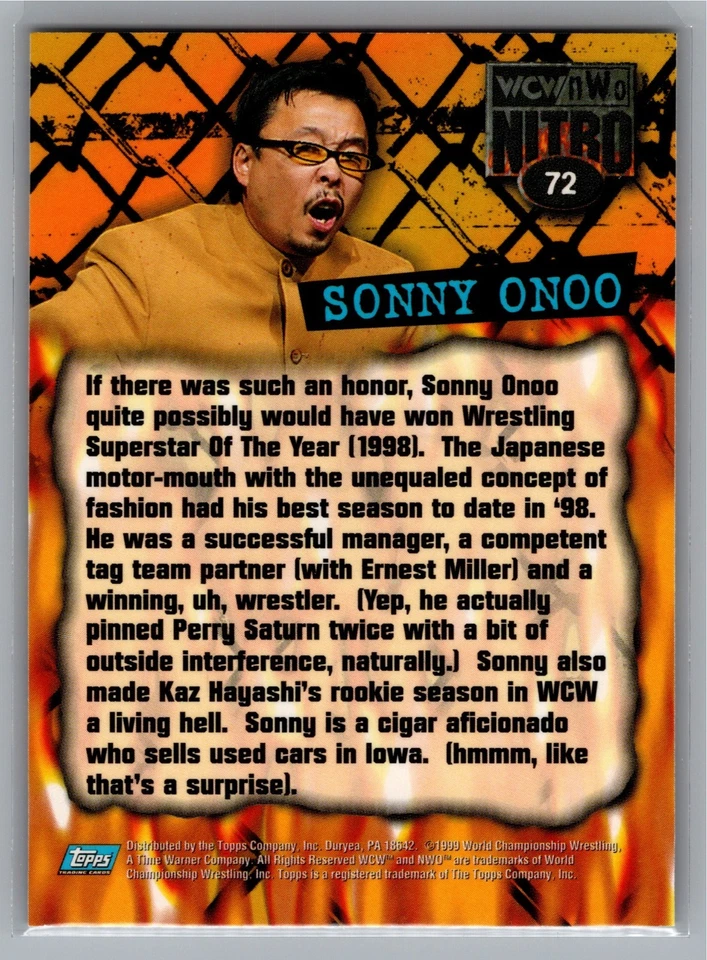 1999 Topps WCW/nWo Nitro Sonny Onoo #72 - Image 2 of 2