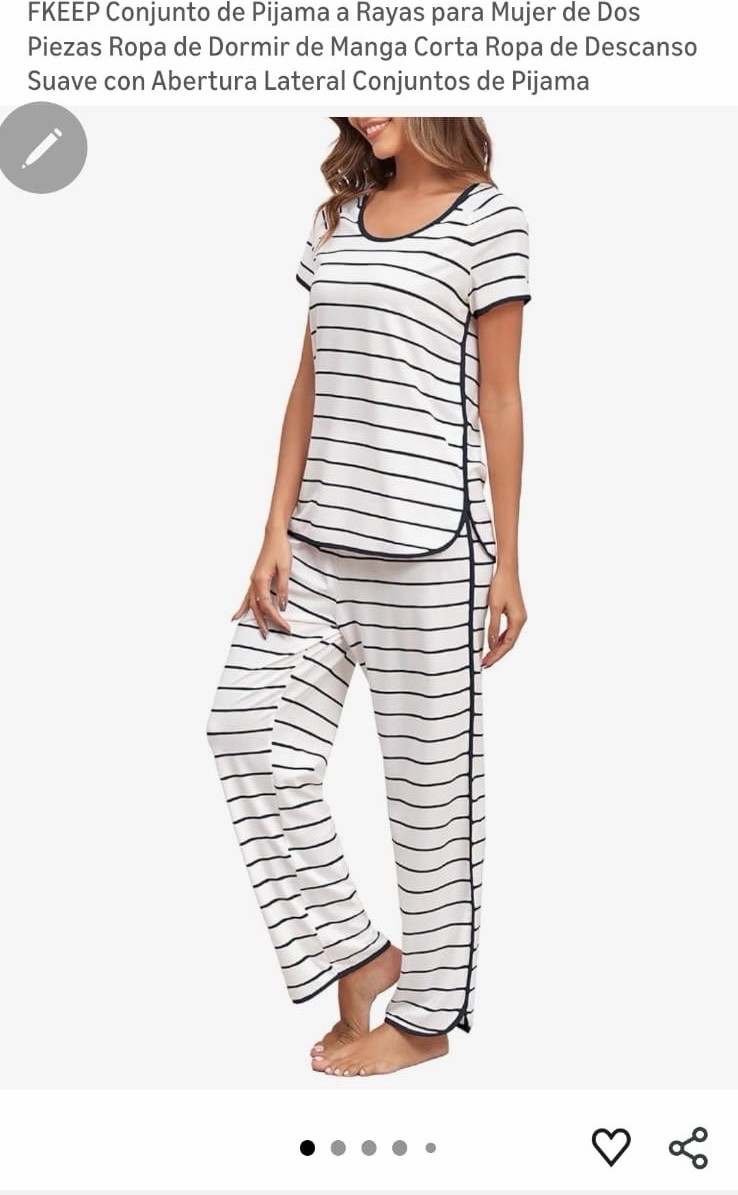 Women’s White/Black Striped 2-Piece Pajama Set Short Sleeve Top & Pants M