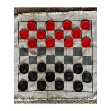 Reversible Woven Game Mat Checkers Tic Tac Toe 26x26 Made in USA Retro Games