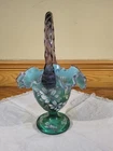 Fenton QVC New Century Violet Crest Puruvian Lilies Dragonfly Butterfly Basket