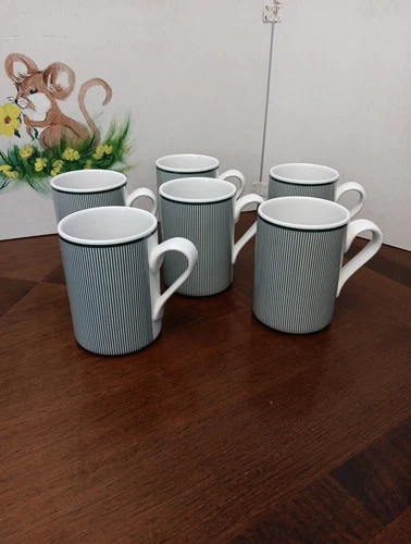 DANSK BISTRO RINGSTED GREEN MUGS Set of (6) Coffee Tea 4 1/8" Tall ~11 oz. ~
