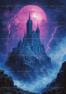 HORROR CASTLE ART PRINT, Gothic Dark, House Moon Wall Decor Vampire Poster F556