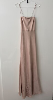 New Asos UK 10 Satin Bridesmaid Dress Caramel Beige Champagne Gold Tie Back  | eBay UK