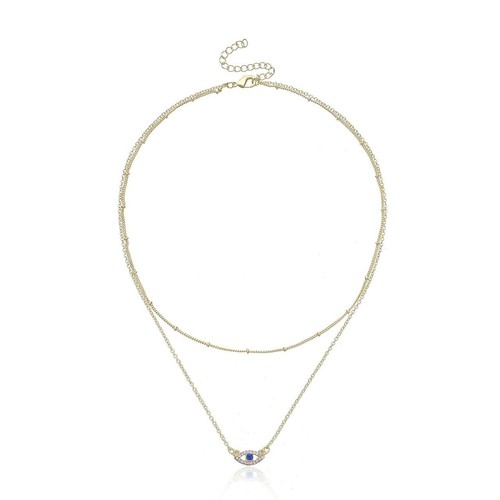 Fashion Women Vintage Double Layer Evil Eye Crystal Amulet Pendant Necklace 0362 - 第 1/2 張圖片