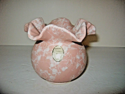 Vintage Shawnee Cameo Ware Splatter Vase Pink White Ruffled Vase #2501 4.5" Tall