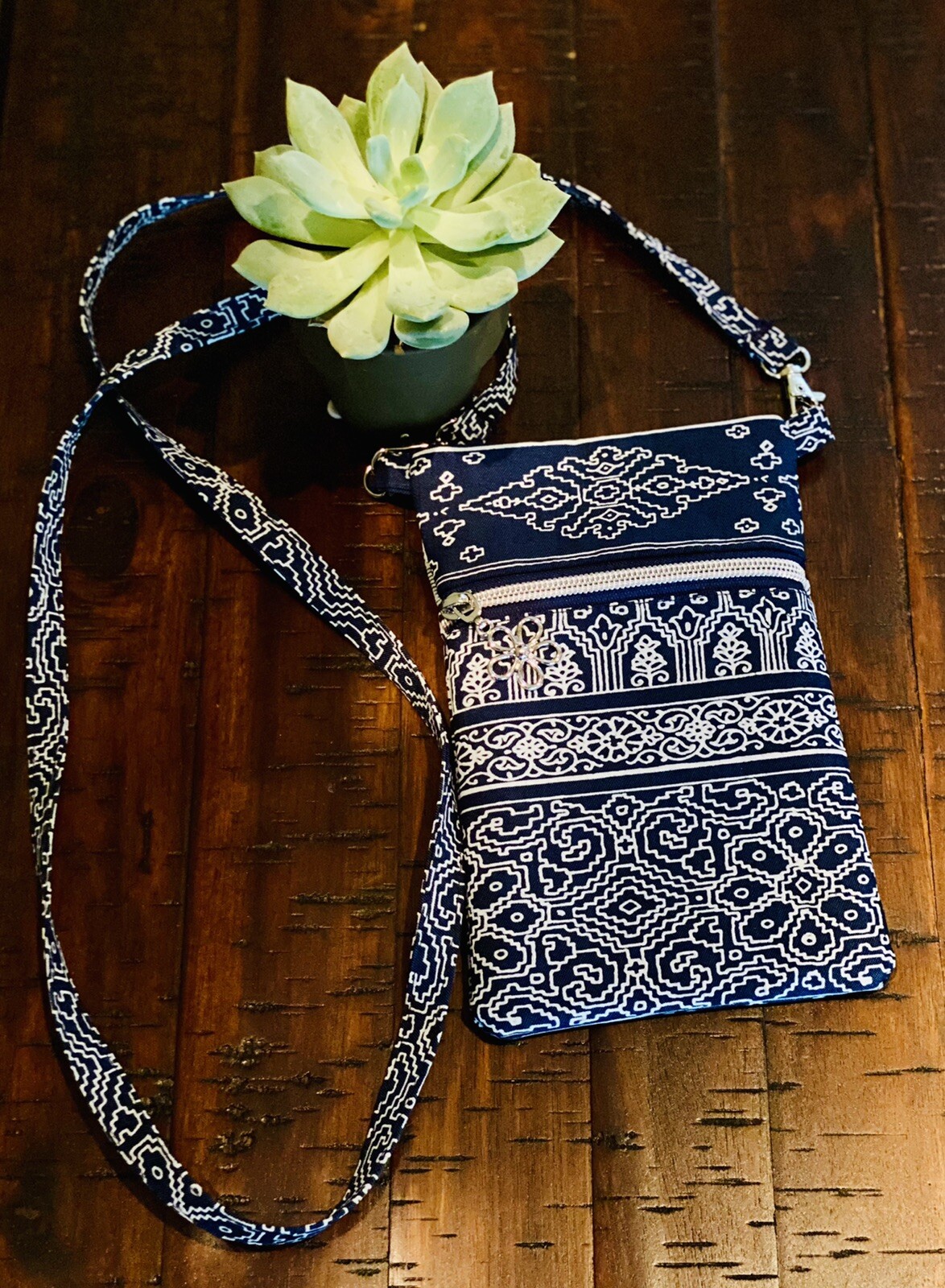 Crossbody bag, pouch. Handmade blue denim with zipper closure. Small bag-image