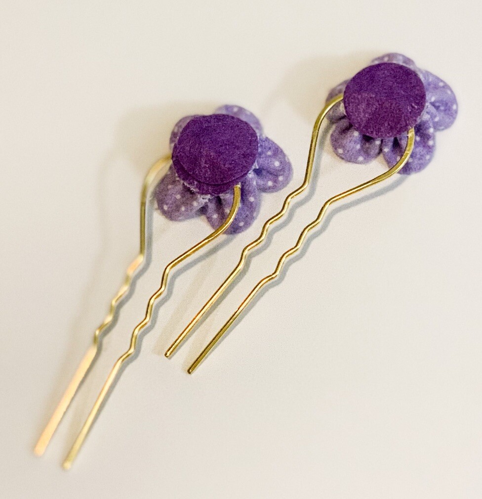 2 Pc/set Japanese Kanzashi Hair Fork Stick in Purple Color Flower Design