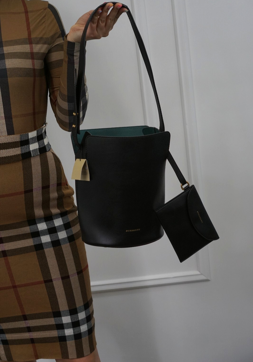 Genuine Burberry Handbag Supple Calfskin Bucket Black image 2