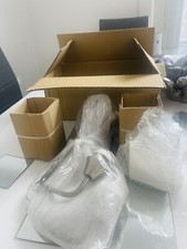 Three Arm Ceiling Light with Glass Opaque Square Shades and Brushed ChromeFinish