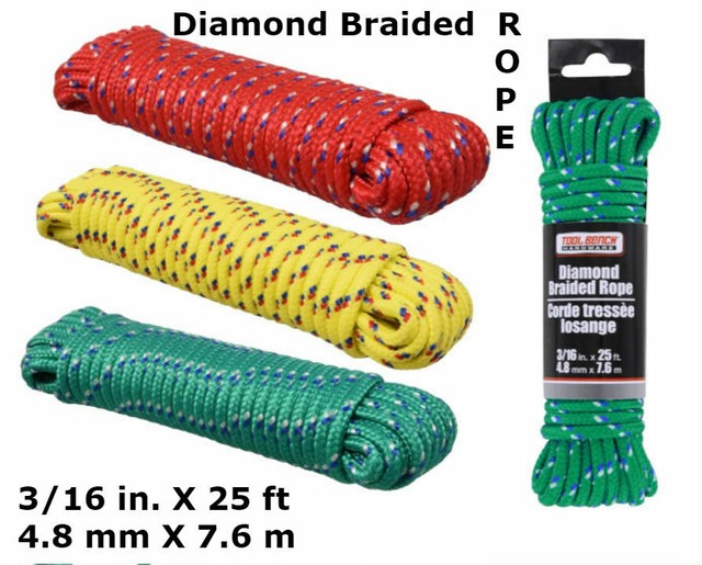Red, Yellow, Green & Multicolor Hardware Diamond Braided Rope 25 ft Ea