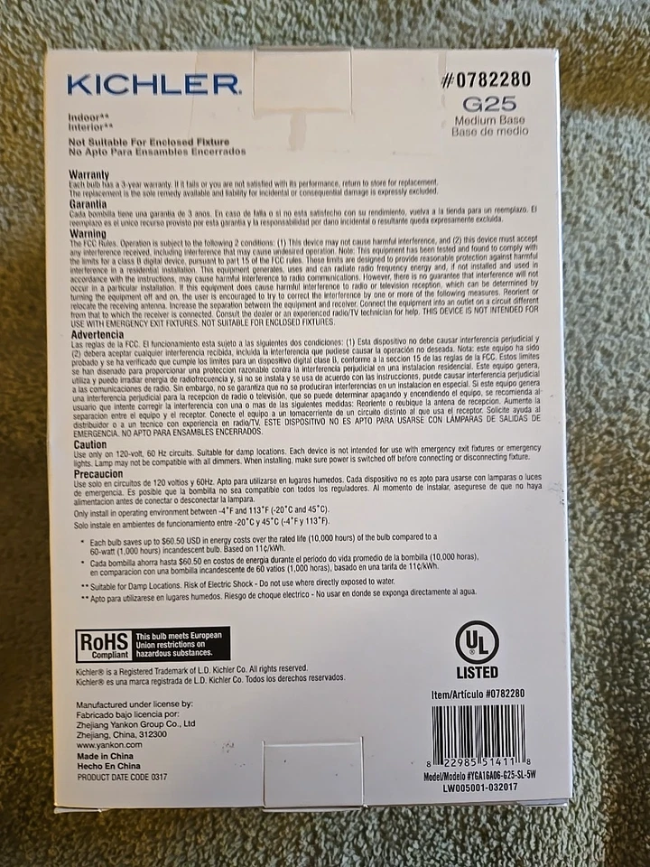 Kichler LED 60W - G25 Medium - Silver Tip - Filament-Soft White 2700K - 0782280 - Image 4 of 4