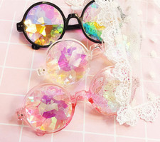 3pc Round Glasses Kaleidoscope Eyewears Crystal Lens Party Rave Sunglasses