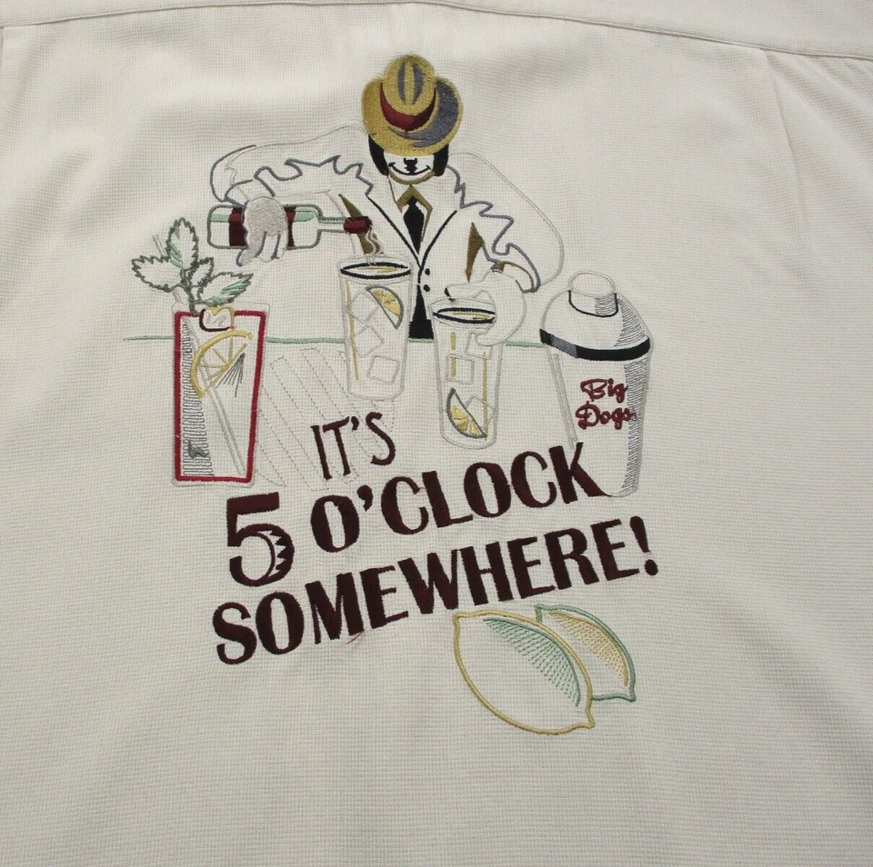 Camisa Hawaiana Big Dogs Hombres XL Sus 5 En Punto Martini Marfil Campamento Informal Foto 2 de 4