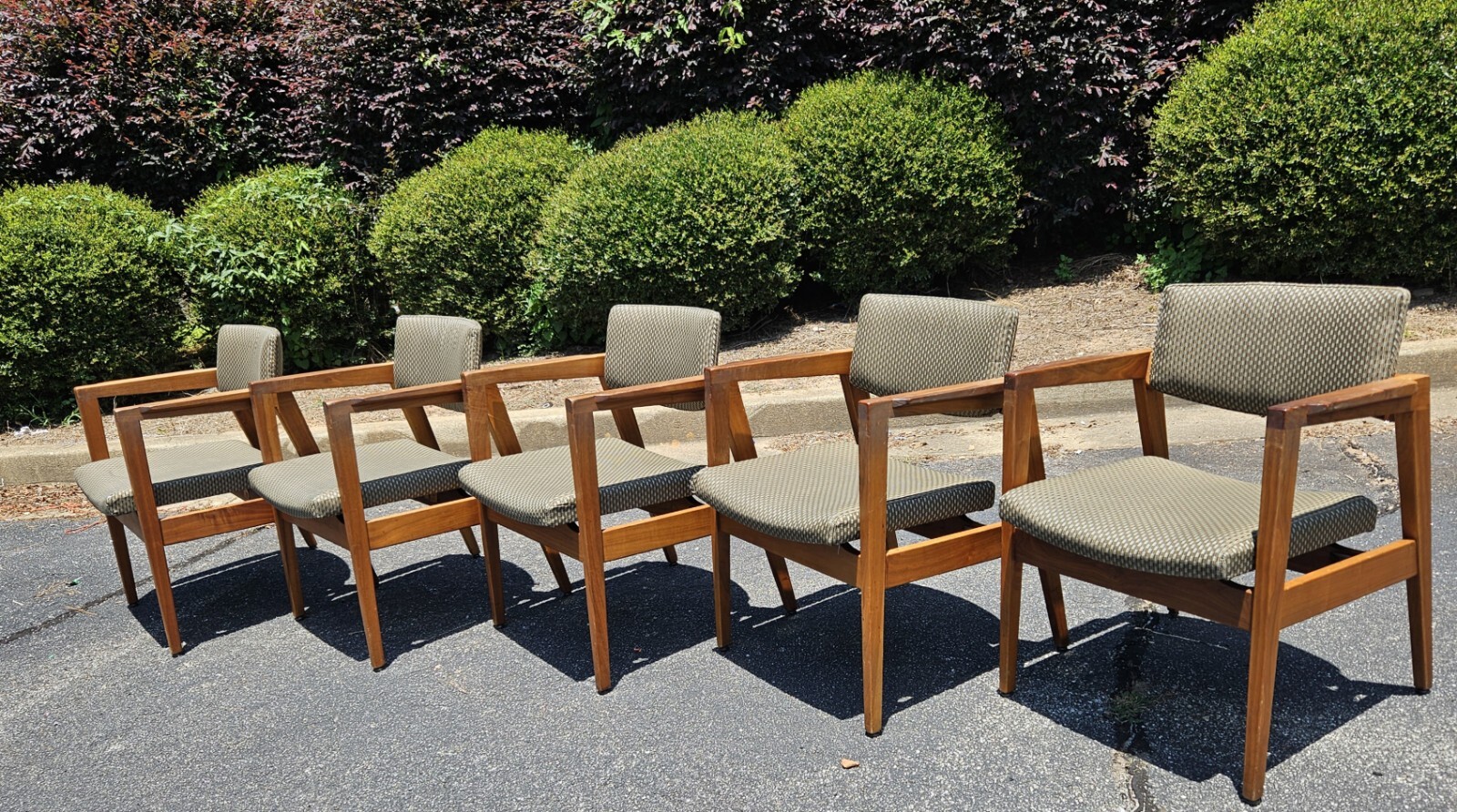 (5) W.H. Gunlocke MCM Solid Walnut Rare 'Floating Seat' Armchairs ~ SET OF FIVE