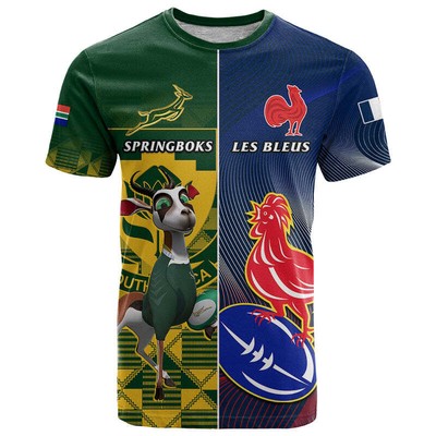Benutzerdefinierte Südafrika und Frankreich Rugby-T-Shirt Springboks mit Les Ble